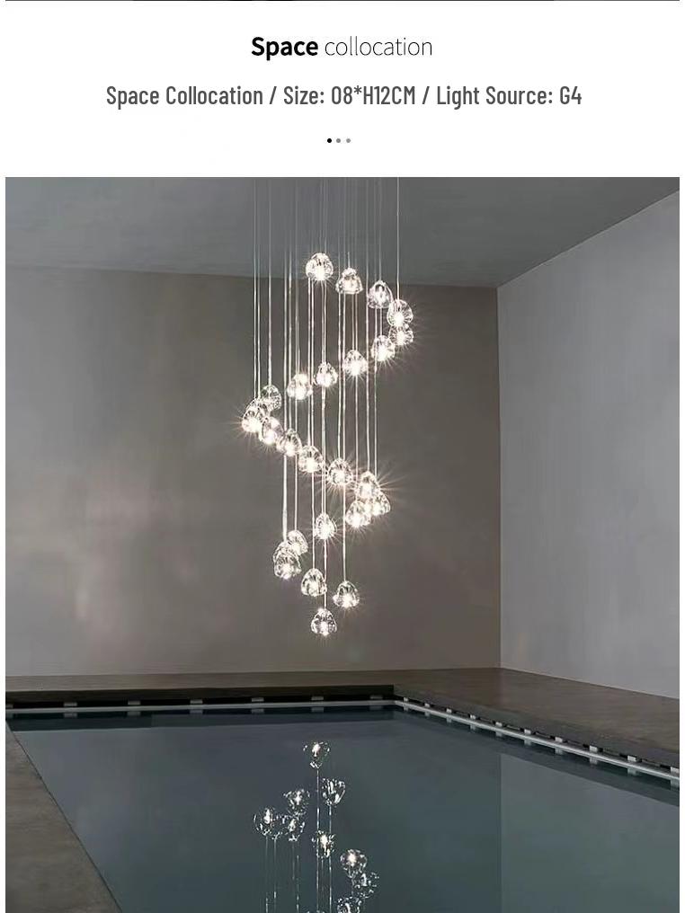 American Cherry Crystal Glass Stair Chandelier: Creative Meteor Shower Light for Hotel Lobby