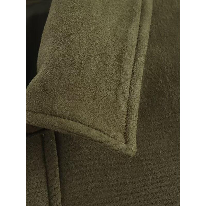 Spring Autumn Suede Feel Textured Collar Zip Button Pilots Coat For Women Fashionable And Comfortable Jacket Outerwear