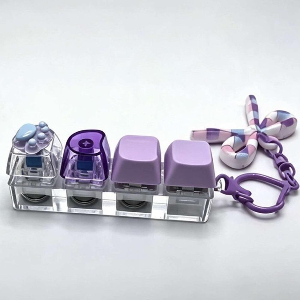 Colorful 4-Button Keyboard Keychain Clickable Mechanical Keyboard Fingertip Pendant  Gift