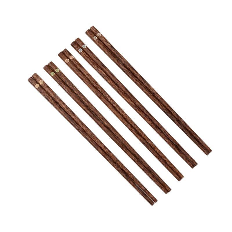 Inlaid Chicken Wing Wood Chopsticks Set - Five Blessings Design, Solid Wood, No Paint or Wax, One Chopstick per Person for Personal Use.