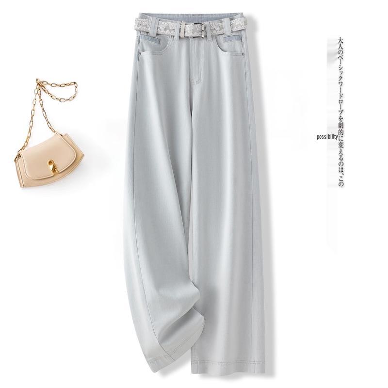 

Женские джинсы цементно-серого цвета в стиле ретро, широкие от бедра, драпирующиеся - Весна/Лето 2025, стройнящий фасон с прямыми штанинами 27 (Recommended for 95-105 lbs)