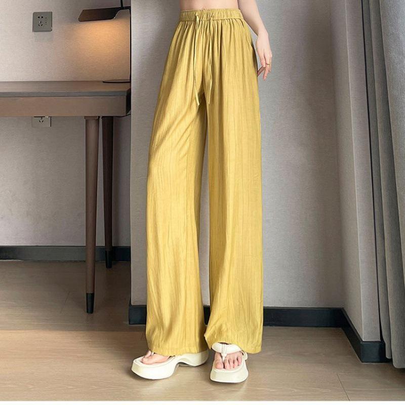

2024 Женские плиссированные брюки из ледяного шелка с широкими штанинами и высокой талией - Летние тонкие, свободные, прохладные, драпирующиеся брюки прямого кроя в стиле Ямамото. 3XL 145-160 kg жёлтый