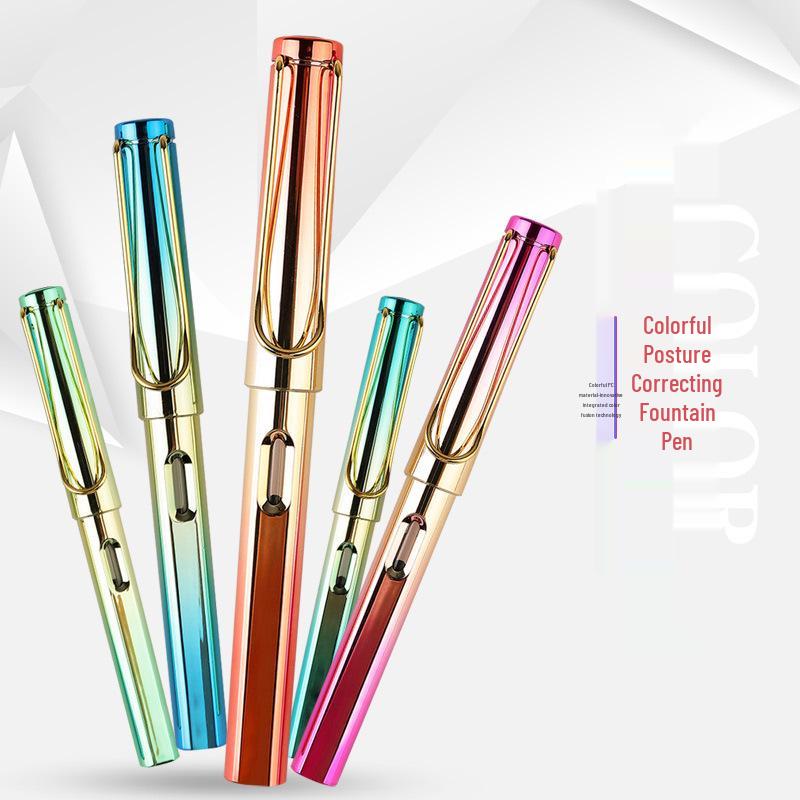 Colorful Fountain Pen for Students: Posture Correction, Calligraphy Practice & Dual-Use with Ink Cartridge.