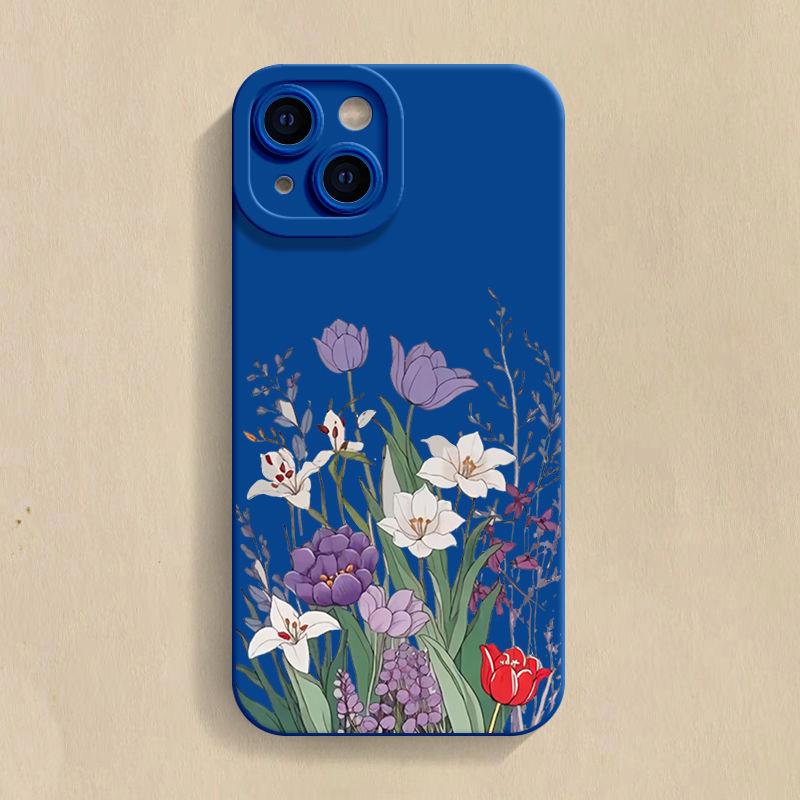 Purple Floral Pattern Phone Case For iPhone 16 16E 15 14 13 12 11 Pro Max XR X XS 12 Mini 16E 7 8 Plus Silicone Cover