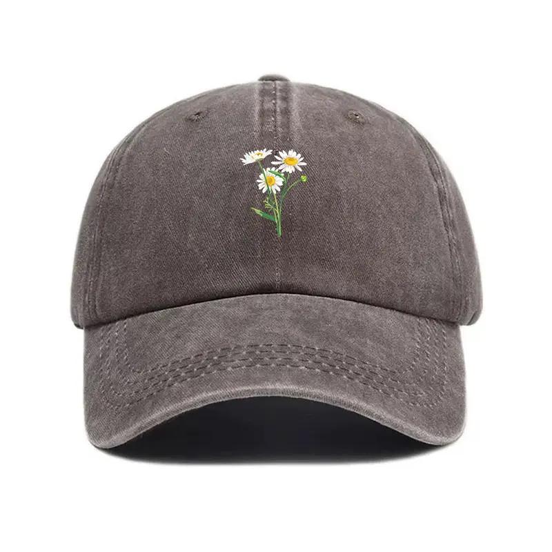 Cappellino Cotone Lavato Vintage Stile Papà Moda Streetwear Hip Hop Regolabile Per Uomo E Donna Casual Estivo Cappellino Ricamo Fiori Baseball