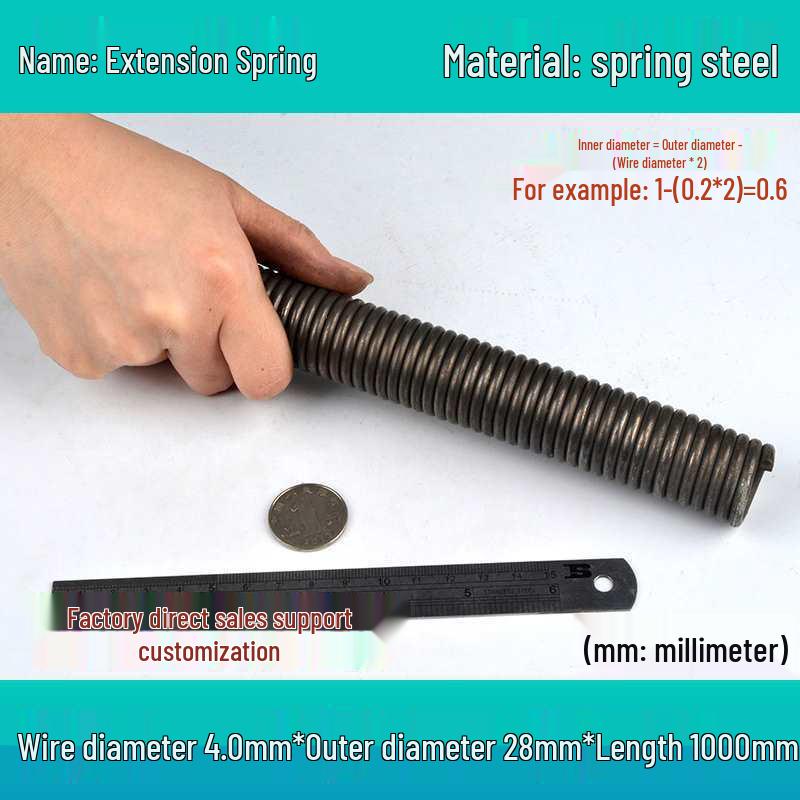 1m Spring Coil Extension with Hook - Strong Tensile Force, Thin Soft Sheath, for Tarpaulins & Sliding Doors