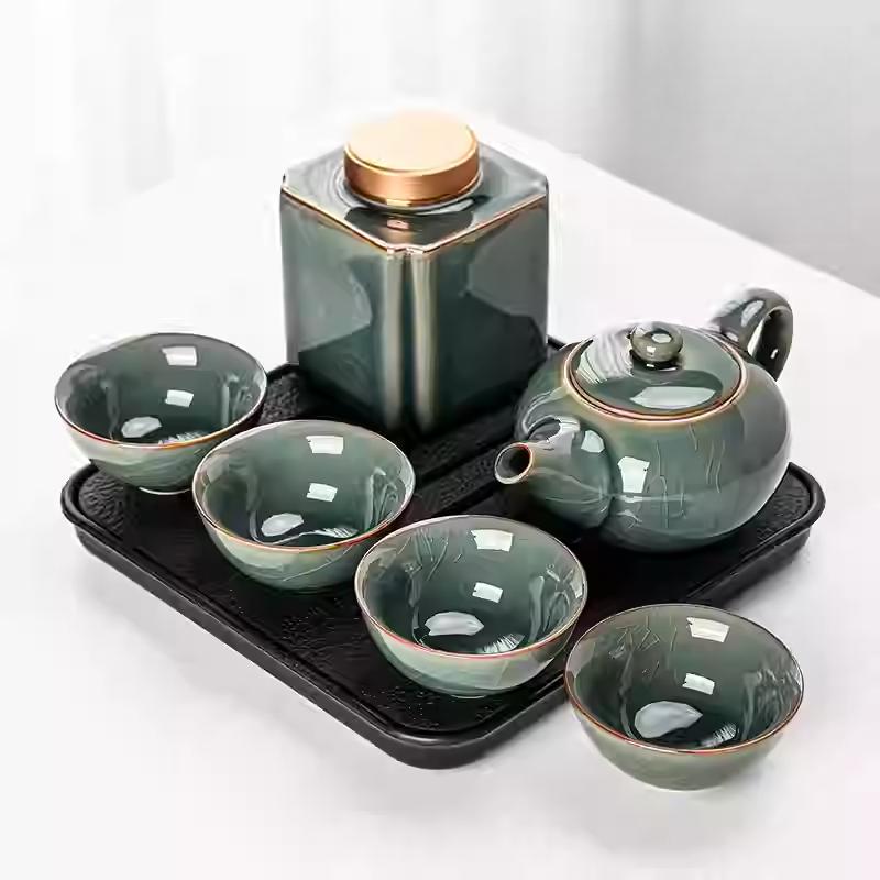 Kung Fu Tea Set Home One Pot Two Cups Tea Plate Small Ceramic Teapot Teacups Hotel Personal Small Sets Traveling