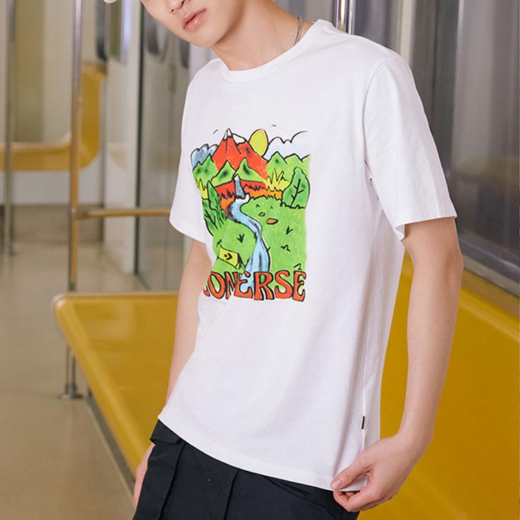 Converse T Shirts Men's White Crew Neck Moderate Straight Fit 10023268-A02