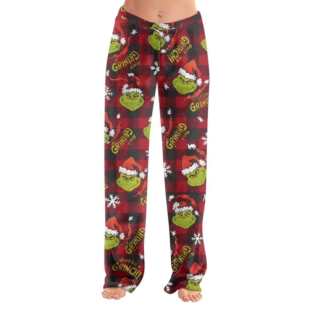 Women's Christmas Print Plush Pants Cozy Casual Pajama Bottoms for Holiday