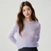 Women's Loose Knit Cashmere Sweater with Hollow Bead Lace and Floral Round Neck