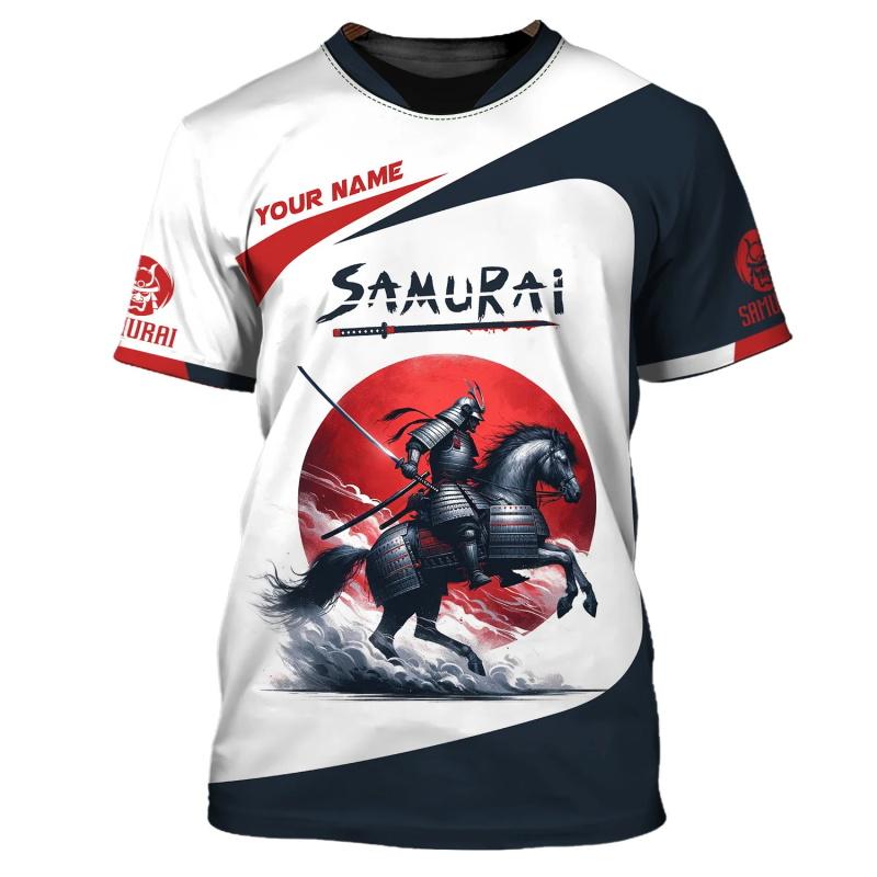 Custom Name Japan Samurai Graphic Tshirt For Men 3D Full Print Short Sleeve Samurai Tee Shirts Tops Gift For Samurai Lovers