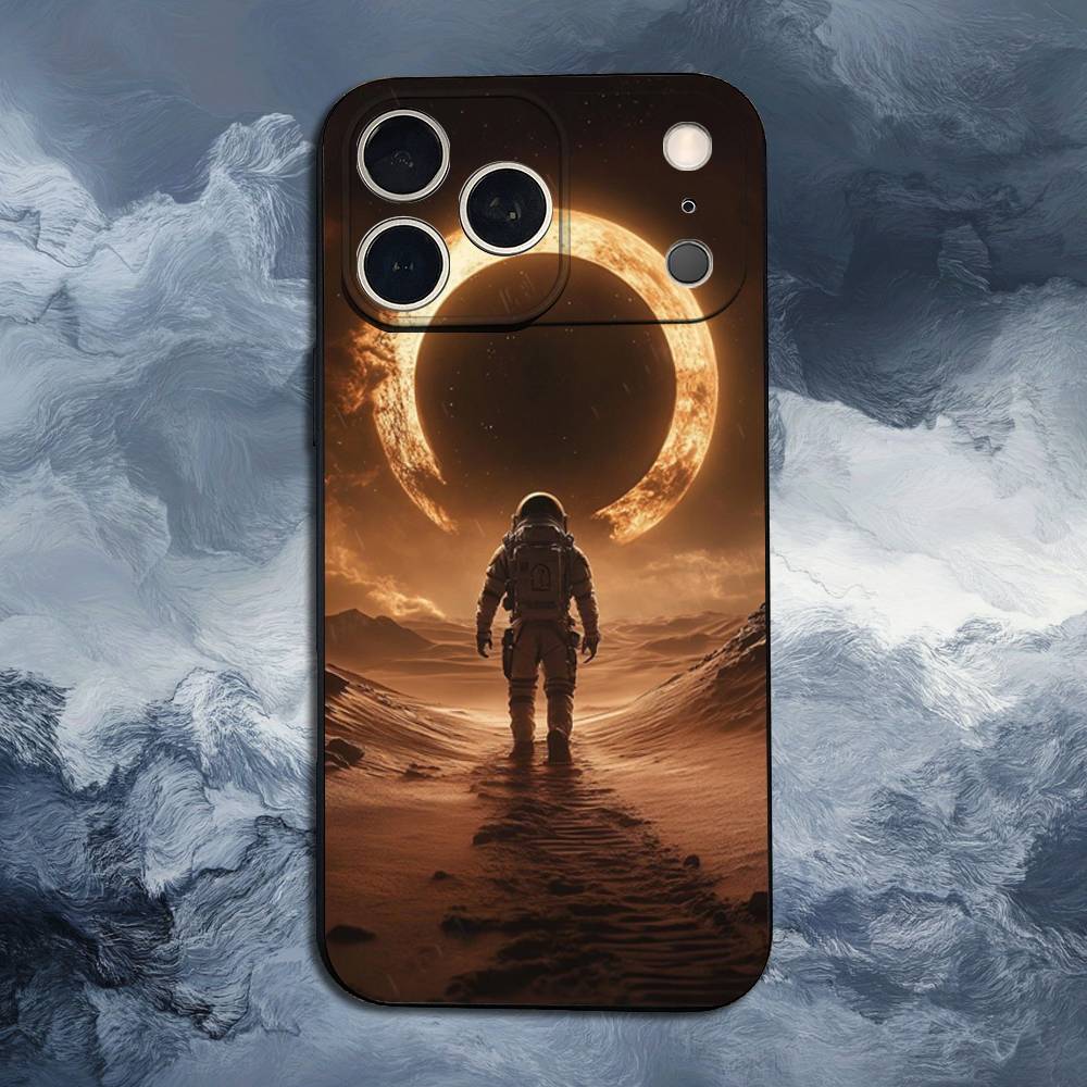 Universe Art Astronaut Phone For iPhone 13,12,15,14,11,16,17,Plus,Pro Max,XS,X,XR,SE,Mini,8,7,Soft Silicone Black