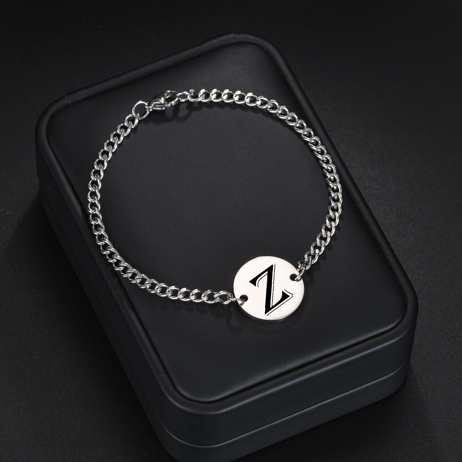 

26 Letter Chain Bracelet, Simple Hand Chain , Girls Decoration, Birthday Gift Stainless Steel Chain Bracelet For Men 21cm