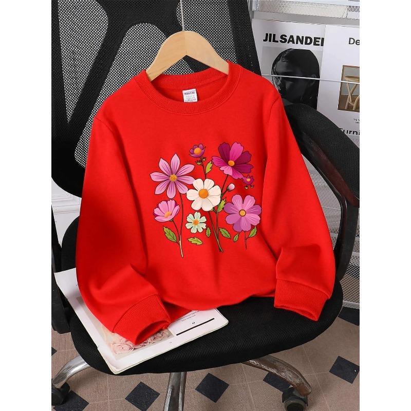 European sizes Kids' Round-Neck Hoodie | Floral Pattern with Pink and White, , Sportswear and Casual Wear, Soft and Comfortable, Playful Design