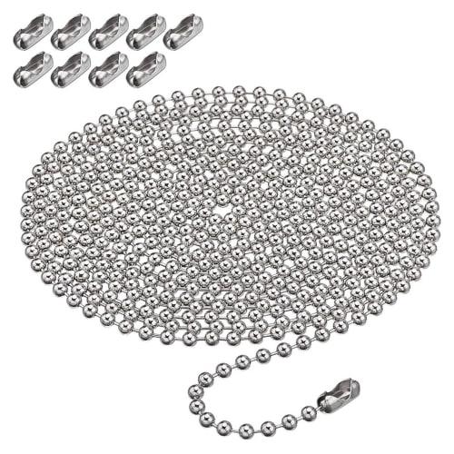 SZSL Ball Chain for Keychains, 4.5mm Ball Diameter, Approximately 3m Long, Stainless Steel and Silver Chain, Set of 10 with Connectors, Silver Wallet,