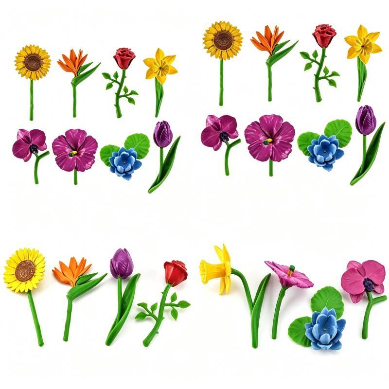 Pvc Animal Models And Flower Decoration Set Featuring Lifelike Sunflowers Daffodils And Roses