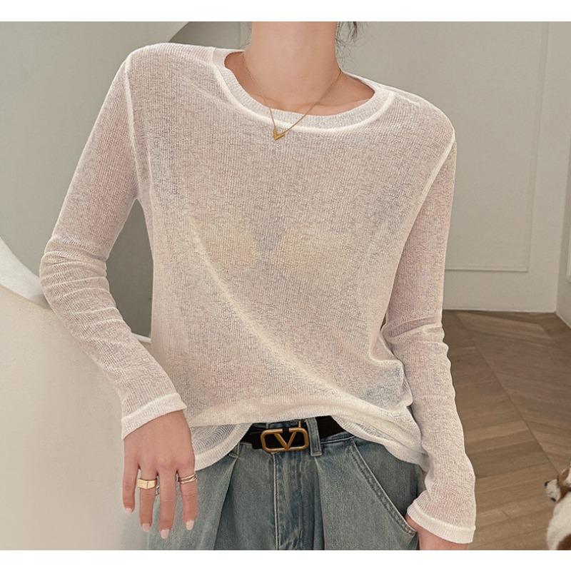 Dünner Sonnenschutz Leinen Locker Gestrickter Hoodie Damen T-Shirt