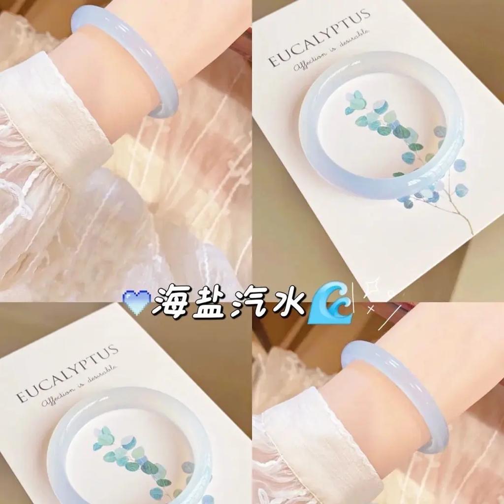 Fresh Sweet Cute Beautiful Retro Round Strip Thick Glass Anti Jade Ice Penetrating Texture Bangle Bracelet Accessories Jewelry
