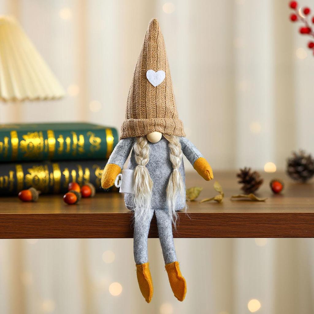 Faceless Knitted Doll with Hanging Legs - Christmas Ornament for Home Decor