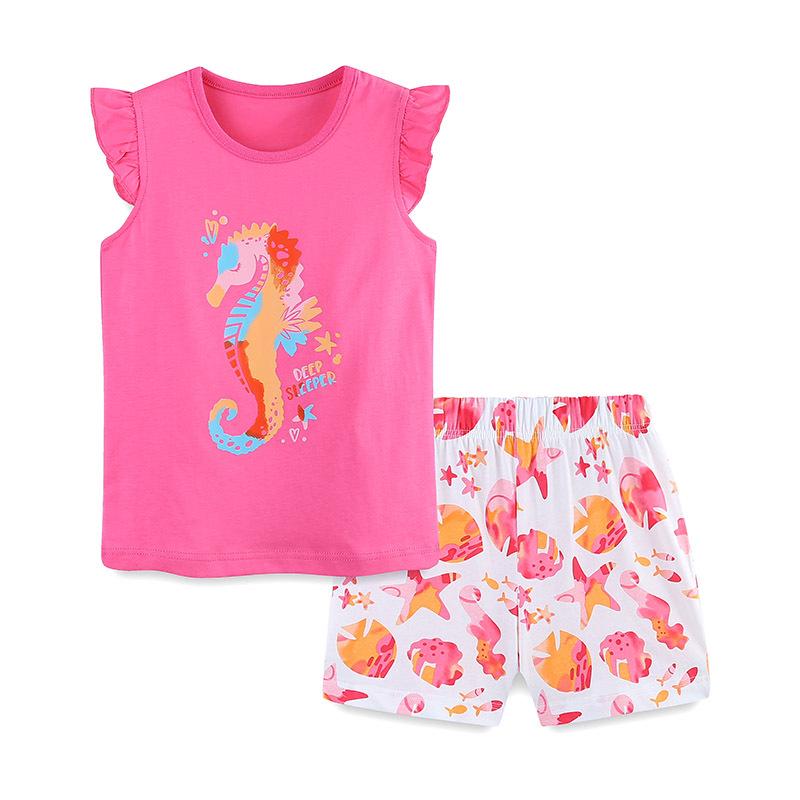 European Style Toddler Girls Seahorse Print Short-Sleeve Top & Shorts Set 3Y (100cm)