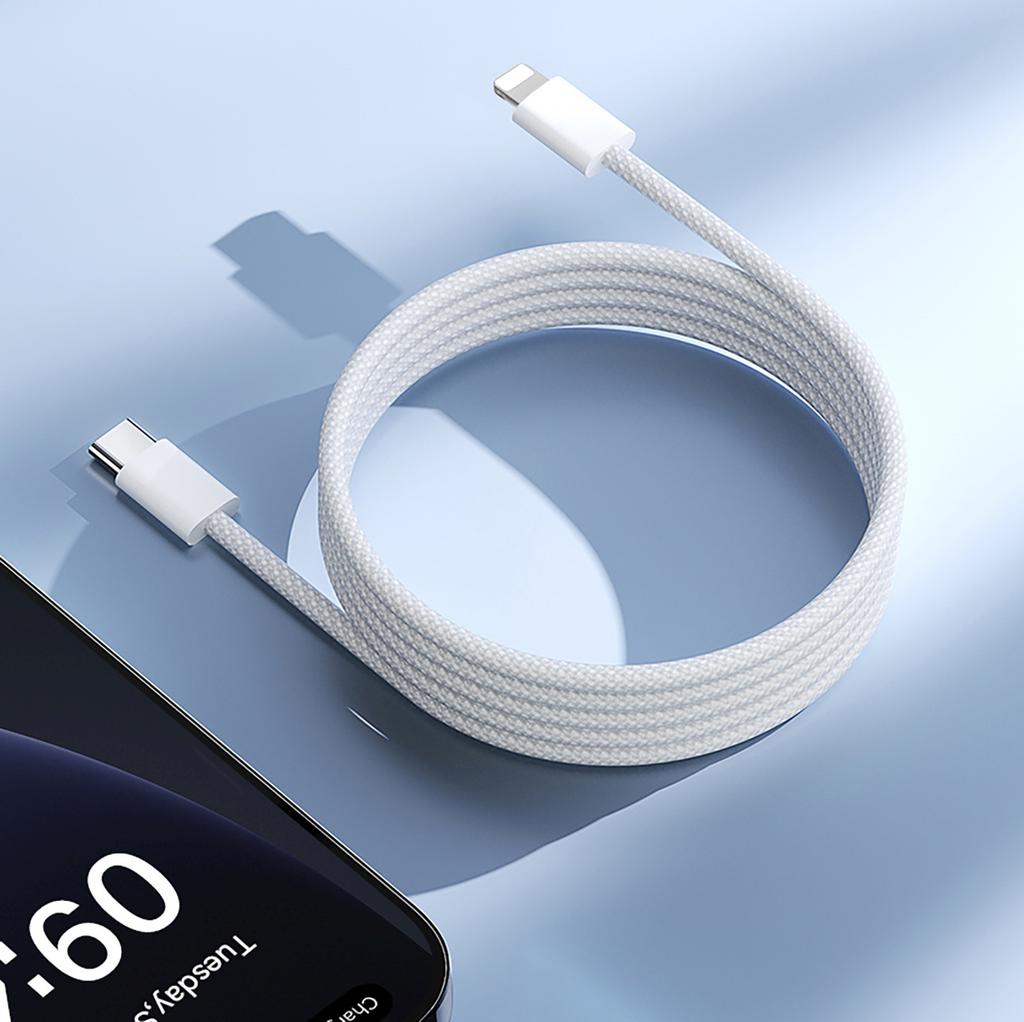Kabel przewód w oplocie USB-C - iPhone Lightning 30W 1m - biały