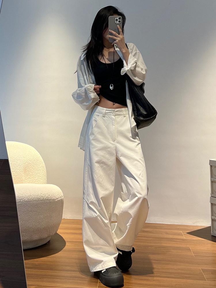

Women s Slimming White Straight-Leg Wide-Leg Cargo Pants - Japanese Loose Fit, High Waist, Casual Spring/Summer 2026 Style Extra Large