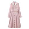 2025 Spring Women's Color Block Long Dress with Belt and Turn-Down Collar