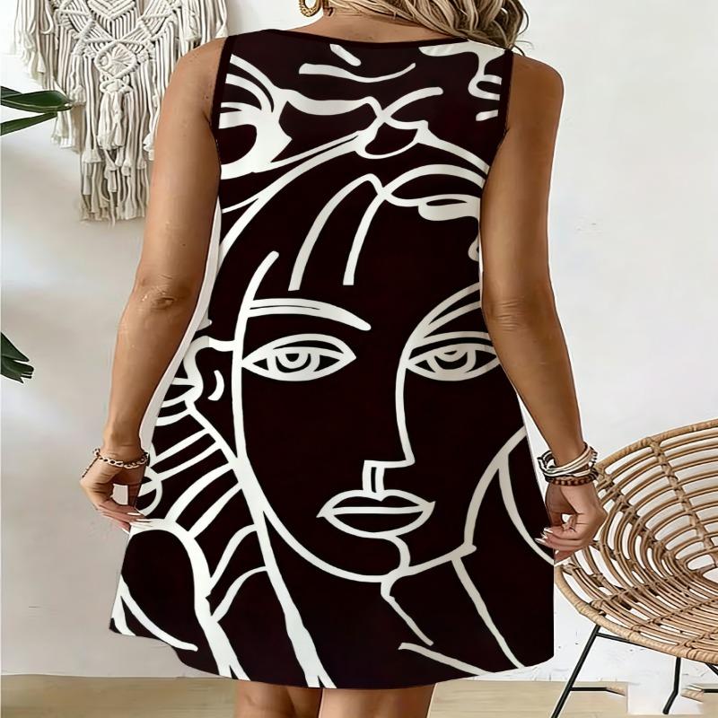 Printed Fashionable Casual Elegant Breathable Round Neck Vest Dress New Style Women's Casual Skirt Vacation Women's Sleeveless Midi Dress