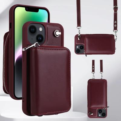 Crossbody Lanyard Handyhülle für IPhone 15 14 13 12 11 Pro XR XS Max 8 7 Plus Reißverschluss-Geldbörse mit Kartenhalter Rückseite Ständerhülle