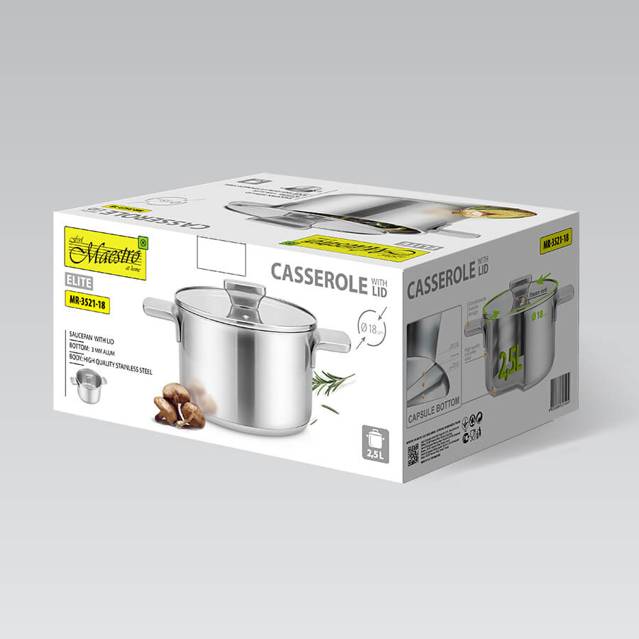 Steel Pot With Lid 18 Cm, 2.5L | Maestro Mr-3521-18