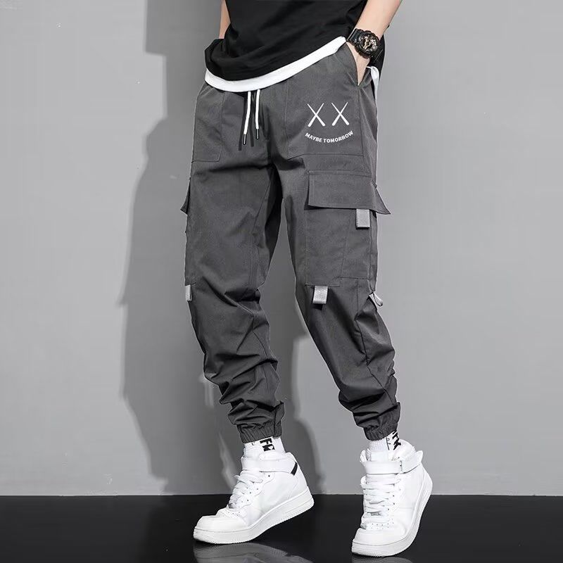 Mode Druck Buchstaben Große Tasche Herren Cargohose Klassisch Locker Kordelzug Taille Street Casual Männlich Hübsche Hose