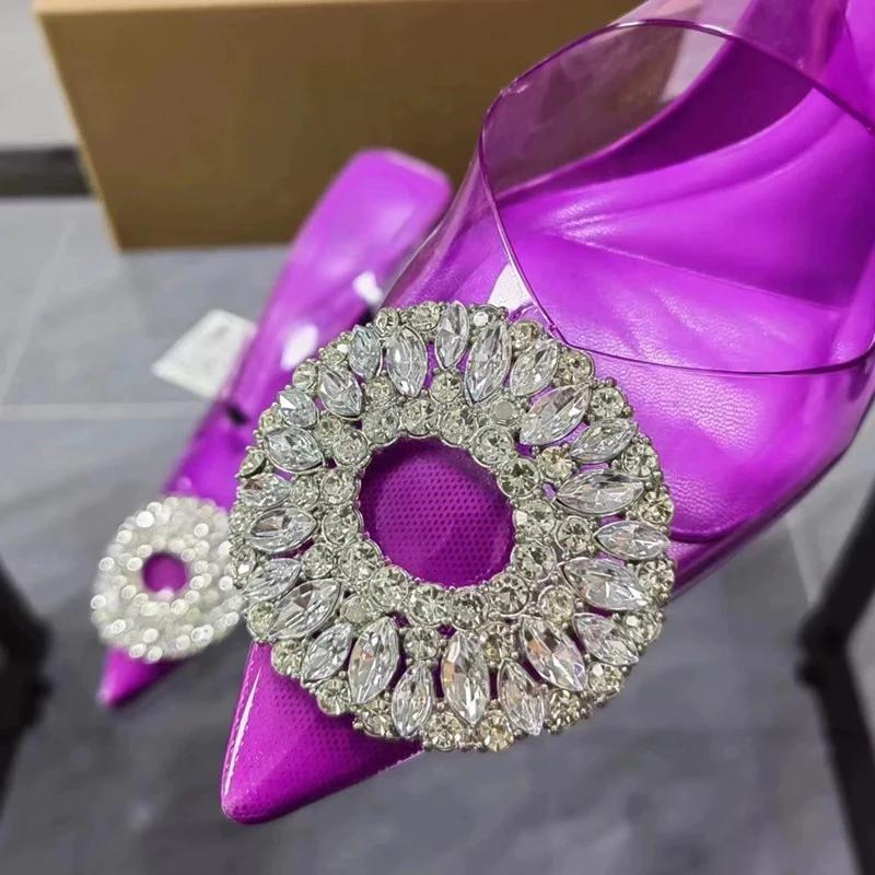 Fashion PVC Transparent High Heeled Sandals for Ladies Brand Designer Party Prom Stilettos 2025 Summer New Pointed Woman Slingback Shoes