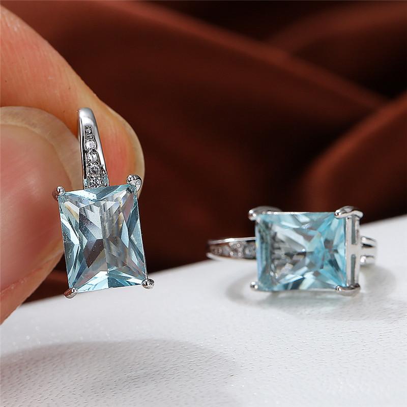 Female Luxury Crystal Zircon Square Stone Hoop Earrings Boho Silver Color Engagement Wedding  For Women Gift