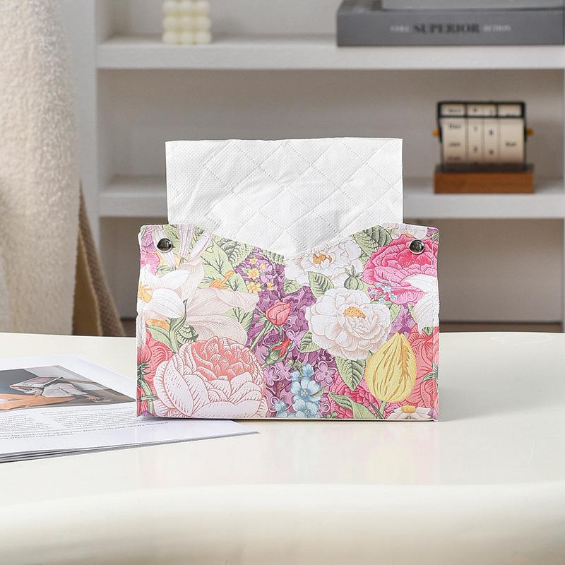 1pc Tissue Box for Home Living Room Tissue Holder Vintage PU Leather Light Luxury Oil Painting Paper Towel Cover Napkin Dispenser