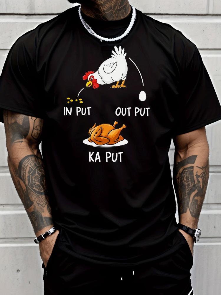 Funny Chicken Input Output Ka Put Humor Cartoon Graphic Print Unisexs Crew Neck Short Sleeve Tee Casual Daily Soft Basic Wear Top