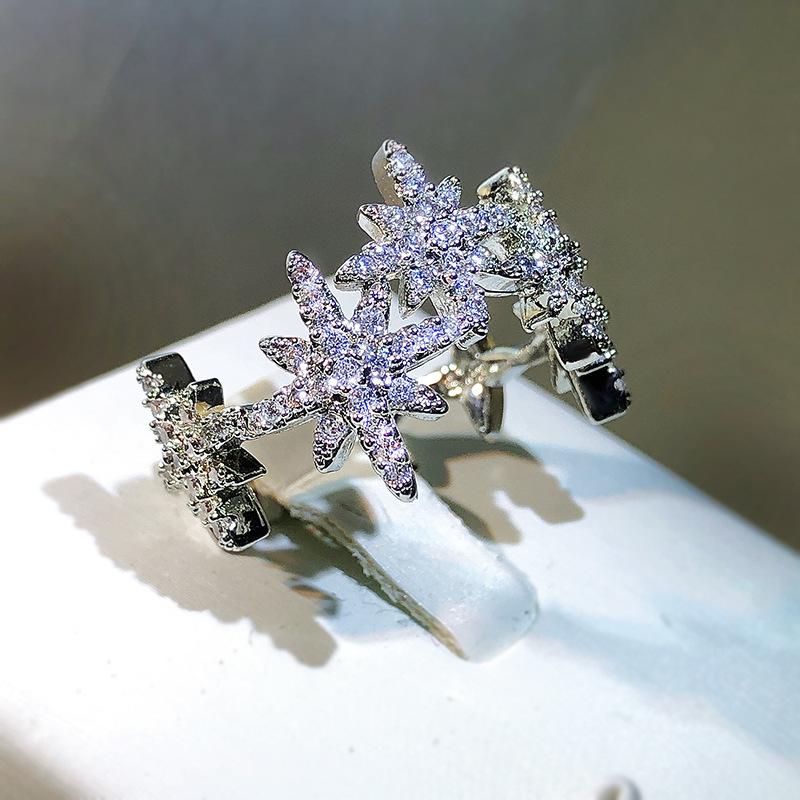 New Geometric Ring Female Diamond-Encrusted Rice Word Star White Zircon Ring  Stamp Anniversary Birthday Jewelry Gift