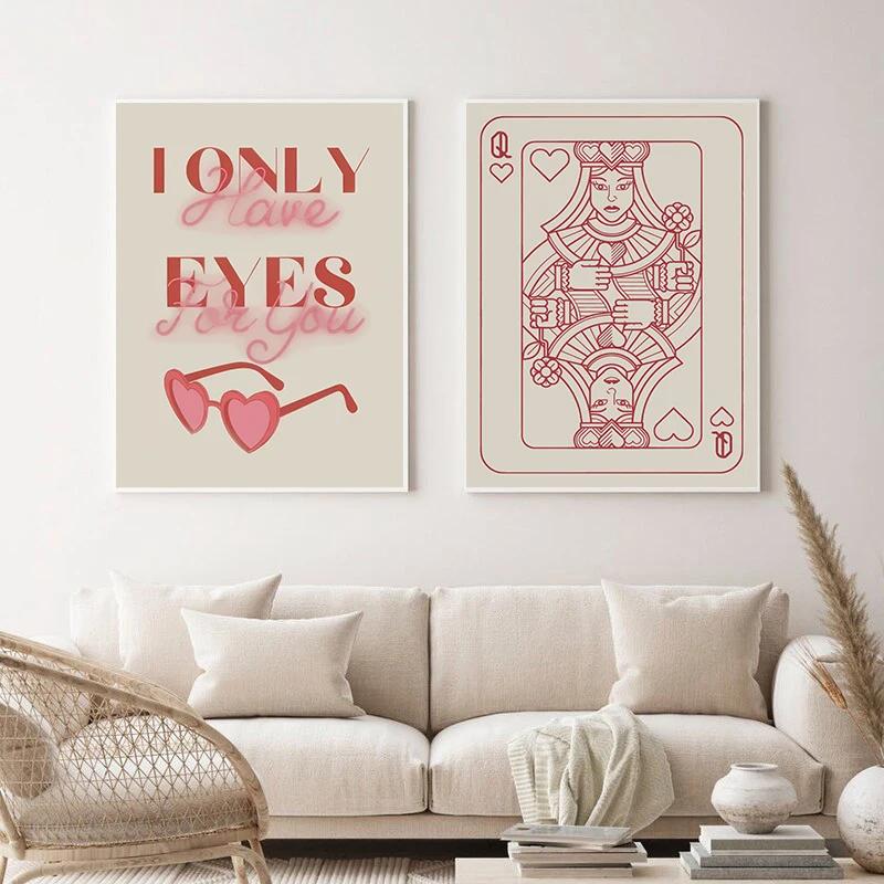 Valentýnský pár Láska Plakát Růžová Série Nástěnná malba Láska Třešeň Abeceda Moderní Tisk Obývací pokoj Ložnice Dekorace Plakát