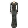 Kvinner Elegant Langermet Rhinestone Rundhals Mesh Gjennomsiktig Brude Maxi Lang Kjole Vert Bryllup Brud Brudepiker Festkjoler