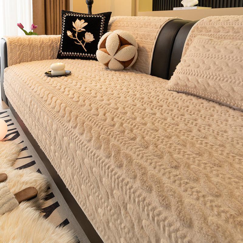 Herbst Winter Luxus Plüsch Rutschfeste Sofakissen – Dick, Modernes Design mit Geradliniger Lederreihe