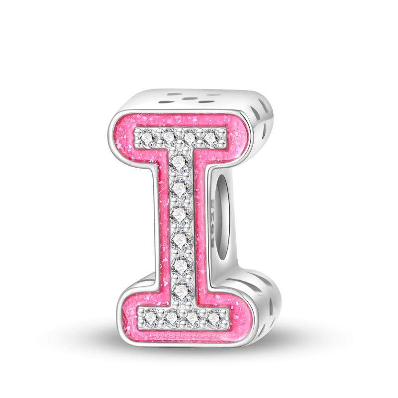 A-Z 26 Alphabet Charms Copper English Letters Charm Pave Pink Cz Fit Pan Original Bracelets Diy Jewelry For Women