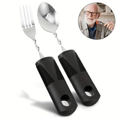 D5 2Pcs Adaptive Utensils Spoon Fork Set Weighted Utensils for Hand Tremors Easy Grip Joint Aid Silverware for Old Hand Tremors