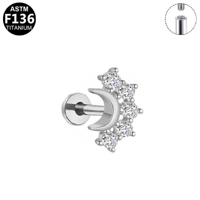 Elegant Titanium Alloy Zirconia Stud Earrings - Versatile Internal Thread for Ear Cartilage  Lip Piercings