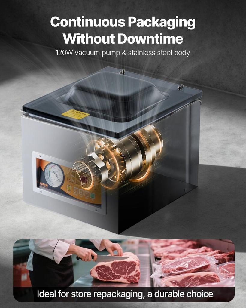 Kammer-Vakuumierer, 260W Siegelkraft, Vakuumverpackungsmaschine für feuchte Lebensmittel, Fleisch, Marinaden und mehr, Kompakte Größe mit 26 cm Siegelbreite,