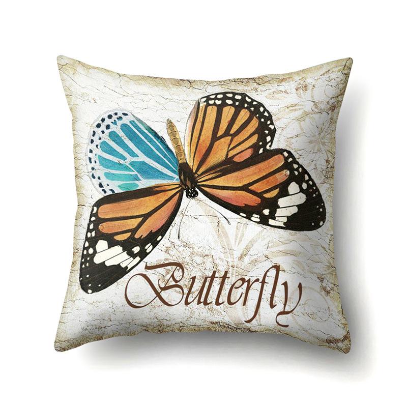 Polyester Pillowcase Peach Leather Velvet Decoration Printed Butterfly Pillowcase Waist Cushion Cover Car Cushion Head Cushion Cover