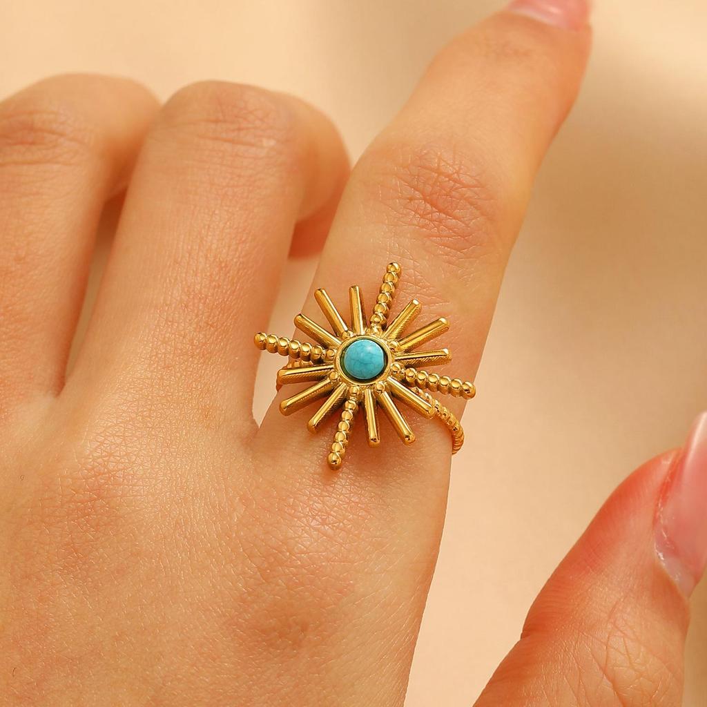 Vintage Turquoise Stainless Steel Open Finger Ring for Women