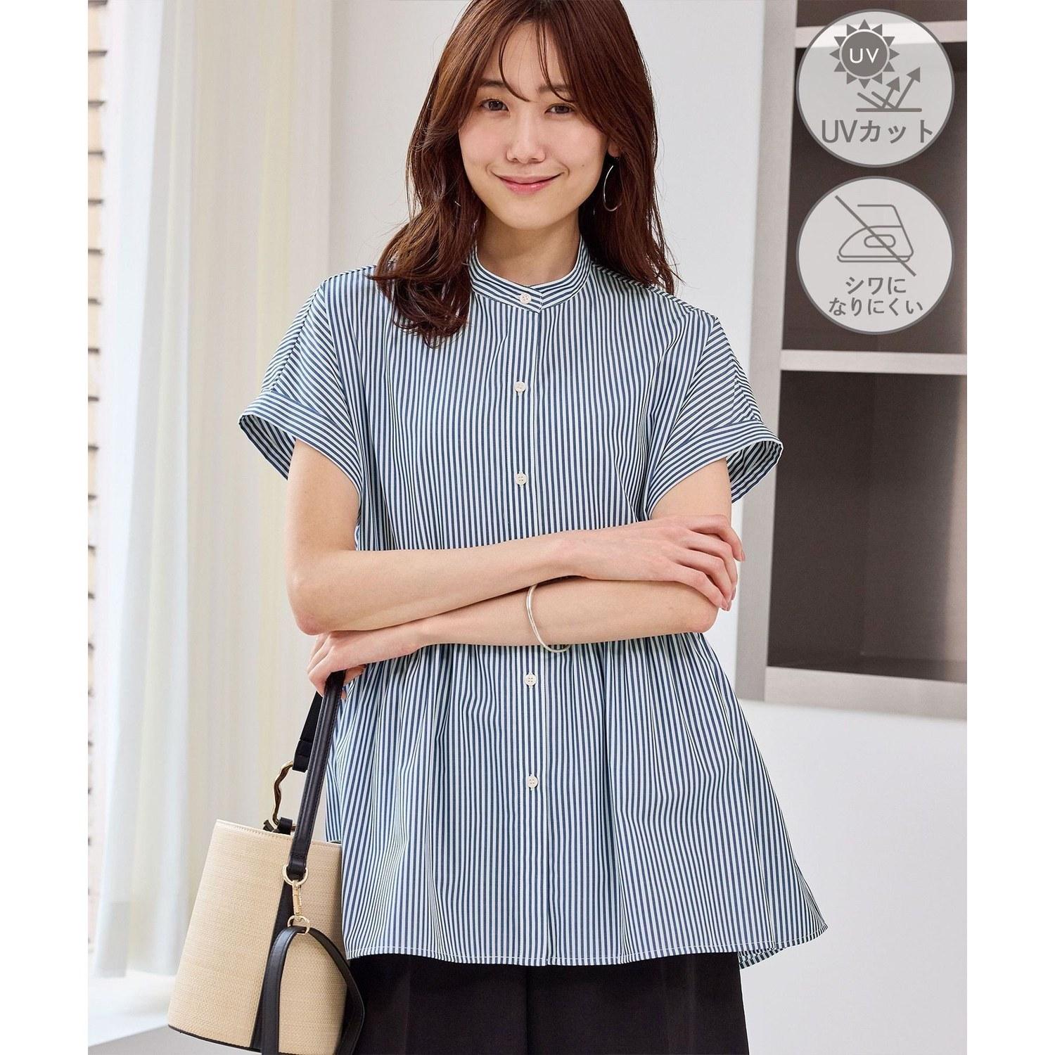 ROPE PICNIC French Peplum Shirt UV CutWrinkle Resistant Tops ShirtsBlouses Blue Yellow White Navy Pink