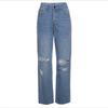 Jeans da Donna a Vita Alta Gamba Dritta Strappati, Pantaloni in Denim Sbiaditi con Effetto Usurato che Sollevano i Fianchi, Orlo Sfilacciato, Vintage, Larghi, Casual, Streetwear, Pantaloni Lunghi