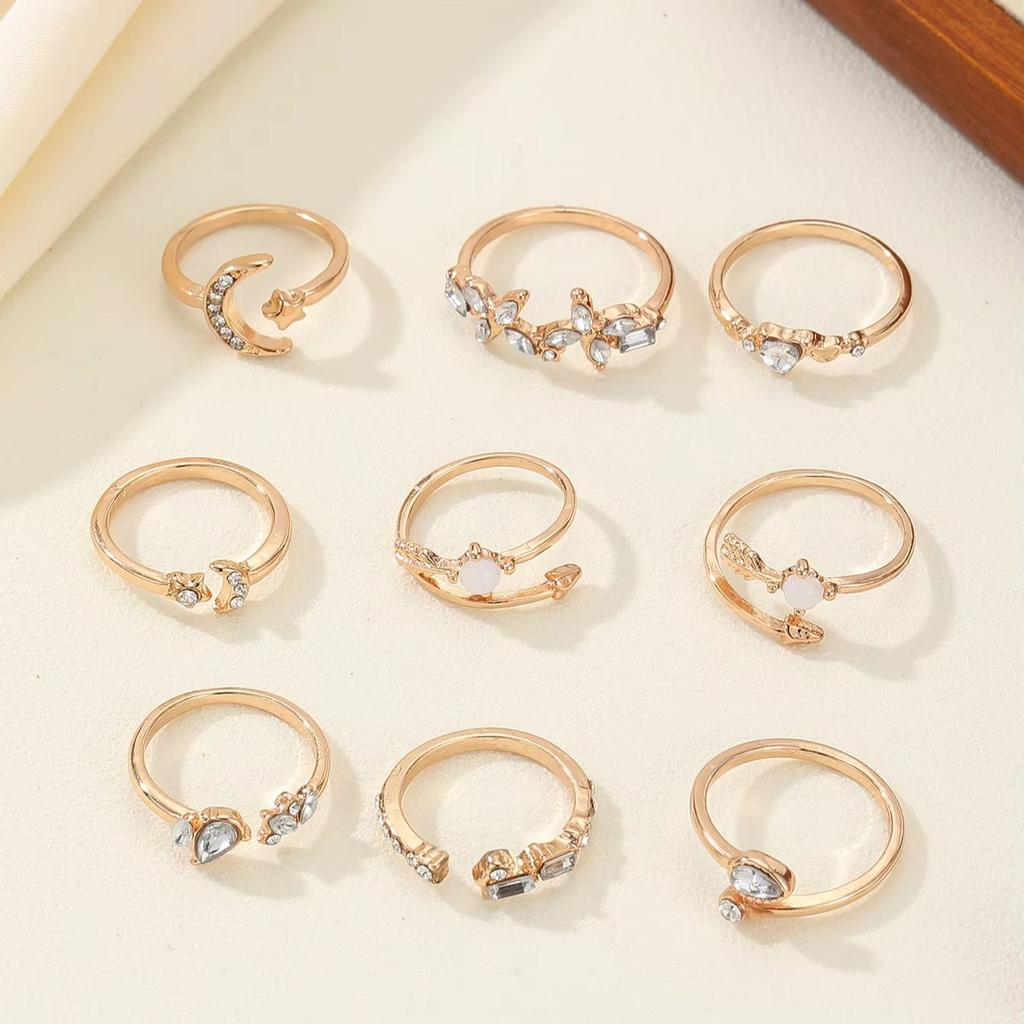 S Retro Fashion Sweet Shining Water Diamond Stackable Men'S And Women'S Ring Set, Suitable For Men'S And Women'S Fashion Part