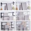 1/2/3 Tiers 60cm Wall Mounted Bathroom Aluminum Alloy Towel Bar Rail Matte Black/Silver Towel Holder Towel Hanger