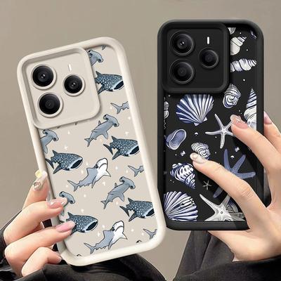 Coque Mate Motif Requin Pour Xiaomi 14T 13T Pro Poco X7 F6 Pro X6 M6 Redmi 14C Note 14 Pro 13 12 11 TPU Souple Antichoc Protection Objectif Coque de Téléphone